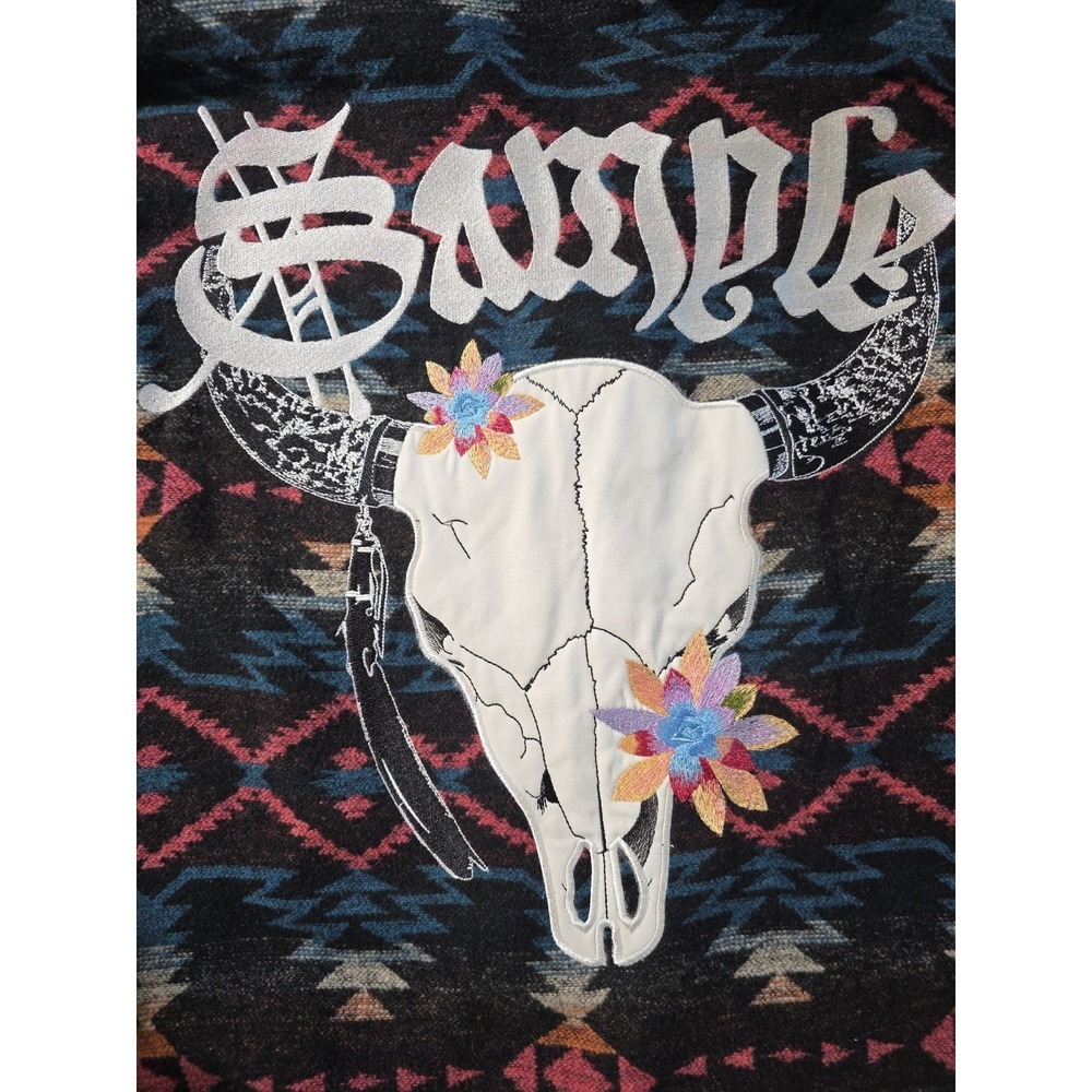 Savage Culture Western Aztec Jacket Embroidered Bull Skull Boho M/L - Picture 8 of 11